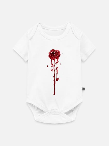 Blutrote Rose im Aquarellfall - Baby Premium Kurzarmbody - Weiß