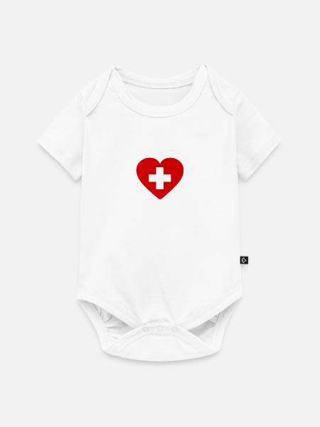 Schweiz Herz Flagge - Baby Premium Kurzarmbody - Weiß