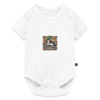 Licorne, Coloré, Couleur, Arc-en-ciel, Bande dessinée, Rétro - Body à manches courtes Premium Bébé - blanc - Devant