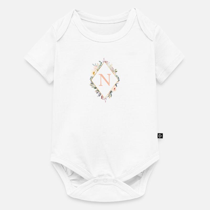 N Monogram, Floral, Boho - Baby Premium short-sleeve bodysuit - white