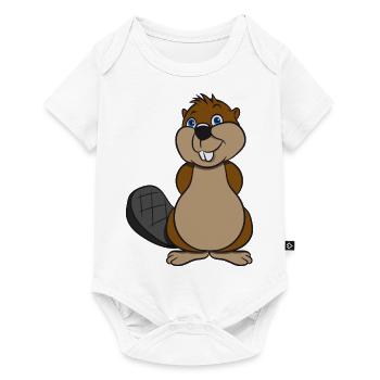 Biber suess lieb frech Holz Damm Wasser Wald Tier - Baby Premium Kurzarmbody - Weiß - Vorne