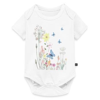 Pré de fleurs avec papillons - Body à manches courtes Premium Bébé - blanc - Devant