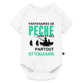père et fils partenaires de pêche - Body à manches courtes Premium Bébé - blanc - Devant