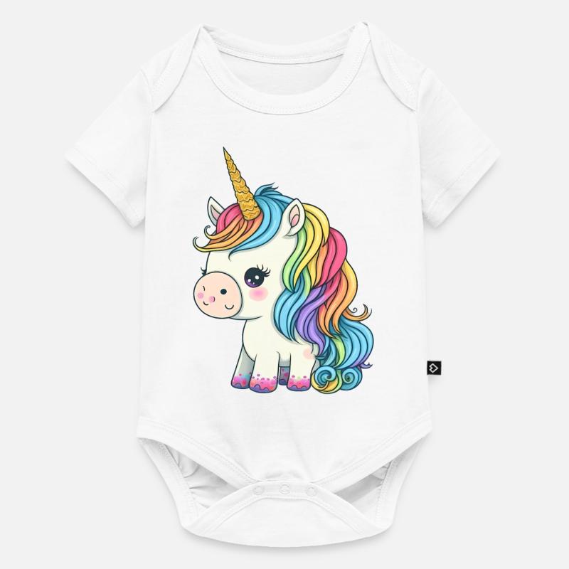 00246 süßes Baby Einhorn mit Regenbogenmähne - Baby Premium Kurzarmbody - Weiß