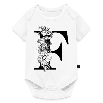 Lettre f floral noir et blanc - Body à manches courtes Premium Bébé - blanc - Devant