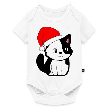 Noël - Chat festif avec chapeau de Père Noël - Body à manches courtes Premium Bébé - blanc - Devant