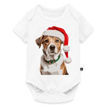 Chien mignon avec chapeau de Noël - Body à manches courtes Premium Bébé - blanc - Devant