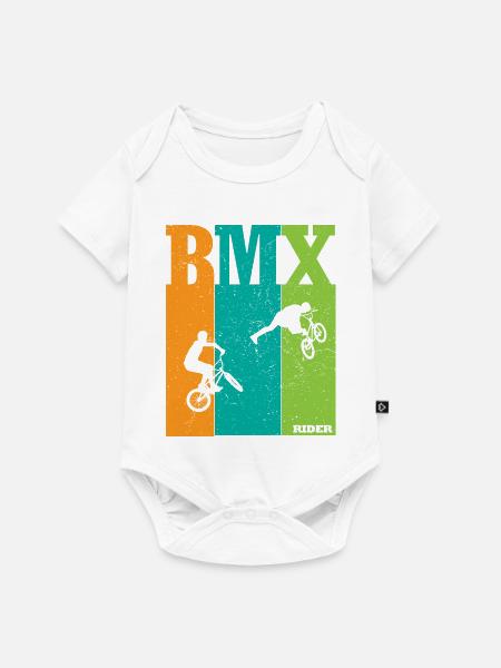 BMX Farbblock Rider Silhouetten - Baby Premium Kurzarmbody - Weiß