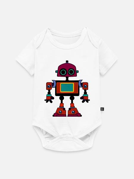 Farbenfroher Retro-Roboter - Baby Premium Kurzarmbody - Weiß