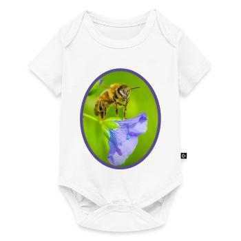 Abeille sur fleur violette - ovale - Body à manches courtes Premium Bébé - blanc - Devant
