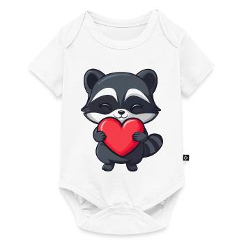 raton laveur tenant un cœur rouge - Adorable dessin animé - Body à manches courtes Premium Bébé - blanc - Devant