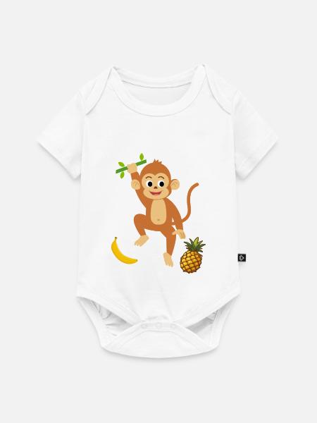 Verspielter Affe mit tropischen Früchten - Baby Premium Kurzarmbody - Weiß