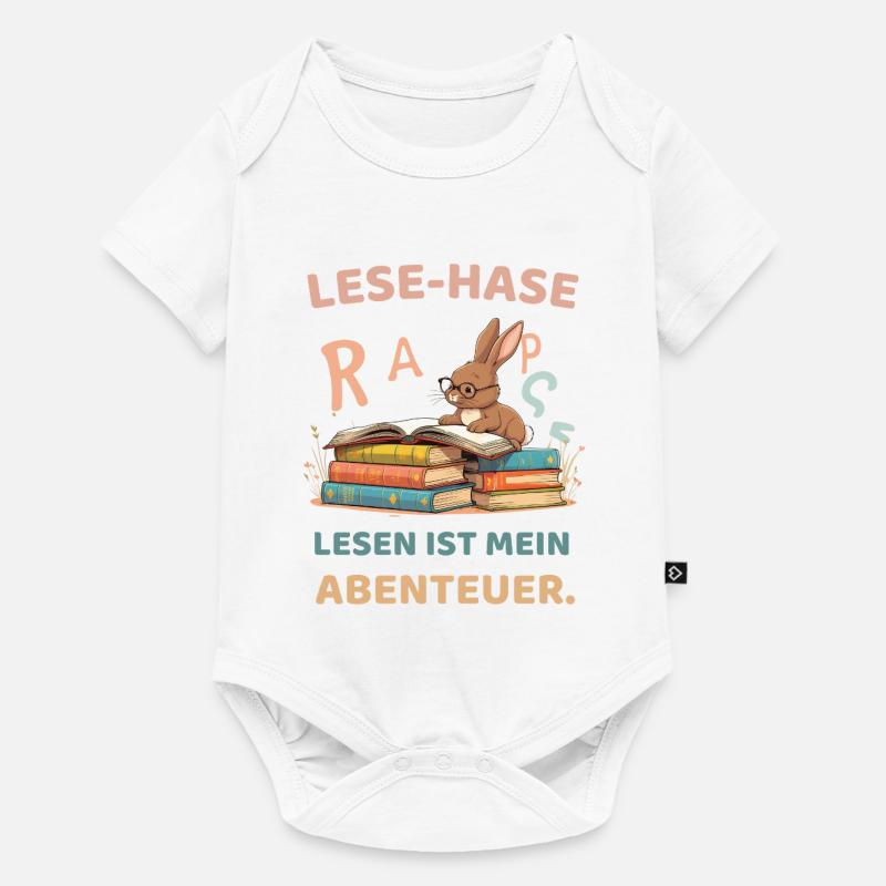 Lapin de lecture avec des motifs d’apprentissage - Body à manches courtes Premium Bébé - blanc
