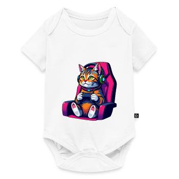 Retro Gamer Cat with Headset and Controller - Baby Premium short-sleeve bodysuit - white - Front