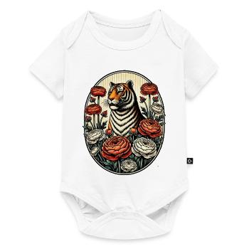 Tiger and Peonies Vintage Illustration - Baby Premium short-sleeve bodysuit - white - Front