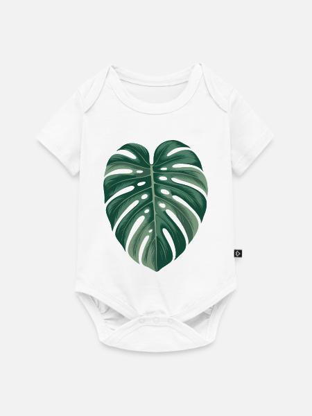 Tropische Monstera-Blatt-Illustration - Baby Premium Kurzarmbody - Weiß