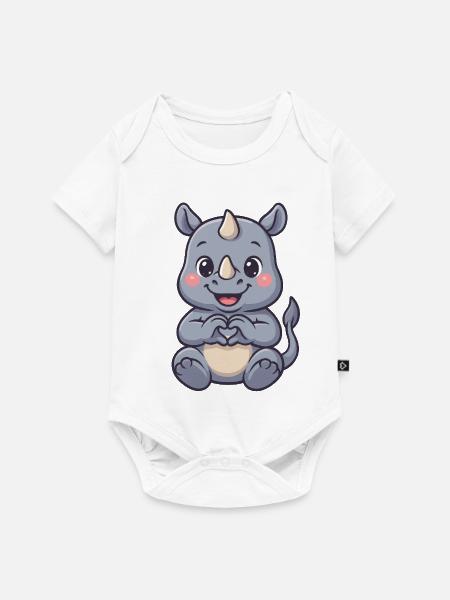 Süßes Nashorn mit Herzhände - Baby Premium Kurzarmbody - Weiß