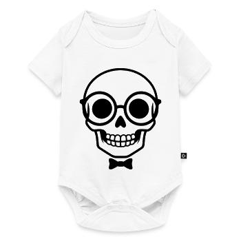 Crâne de nerd avec lunettes et nœud papillon - Body à manches courtes Premium Bébé - blanc - Devant