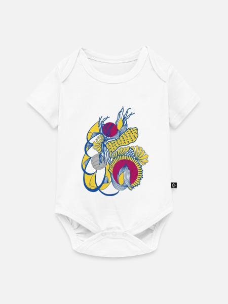 Bunte Blütenspirale - Baby Premium Kurzarmbody - Weiß