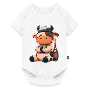 Cute tennis cow with racket and ball - Baby Premium short-sleeve bodysuit - white - Front