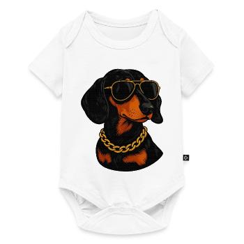Teckel en lunettes de soleil blings - Body à manches courtes Premium Bébé - blanc - Devant