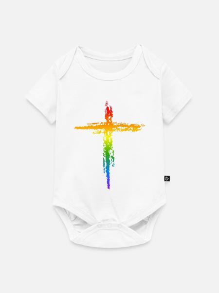 Regenbogen Kreuz - Baby Premium Kurzarmbody - Weiß