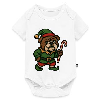 Elfe de Noël bouledogue tenant l’art de la canne à sucre - Body à manches courtes Premium Bébé - blanc - Devant