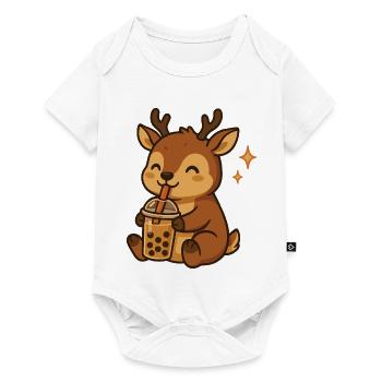 Cerf avec cerf kawaii bubble tea - Body à manches courtes Premium Bébé - blanc - Devant