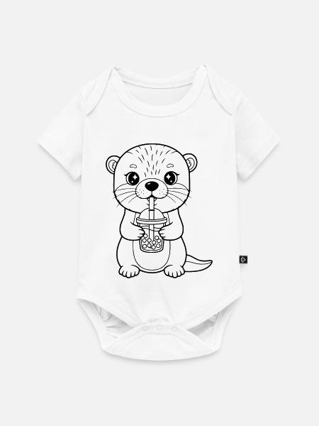 Otter mit Becher - Baby Premium Kurzarmbody - Weiß