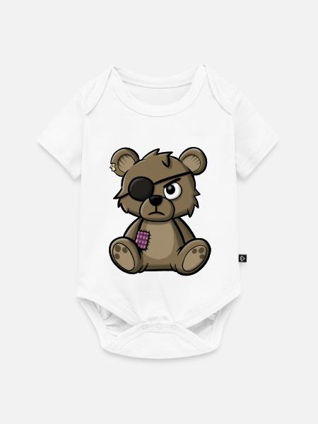 Teddybär mit Augenklappe - Baby Premium Kurzarmbody - Weiß