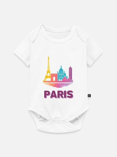 Paris Farbverlauf Skyline Silhouette - Baby Premium Kurzarmbody - Weiß