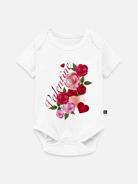 Rosengirlande mit Herzen im romantischer Stil - Baby Premium Kurzarmbody - Weiß