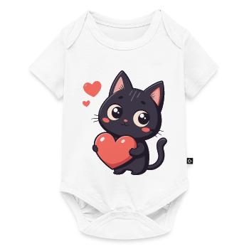 Black cat kawaii heart - Baby Premium short-sleeve bodysuit - white - Front