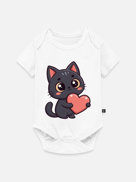 Schwarzes Katzenherz - Baby Premium Kurzarmbody - Weiß