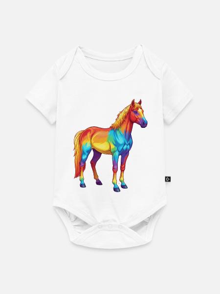 Buntes Pferderegenbogen-Pop-Art-Aquarell - Baby Premium Kurzarmbody - Weiß