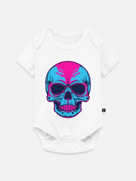 Neon Schädel Pink Blau - Baby Premium Kurzarmbody - Weiß