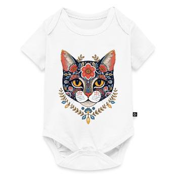 floral cat head art design - Baby Premium short-sleeve bodysuit - white - Front