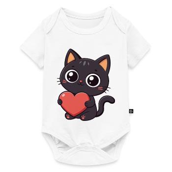 Kawaii black cat holding a red heart - Baby Premium short-sleeve bodysuit - white - Front