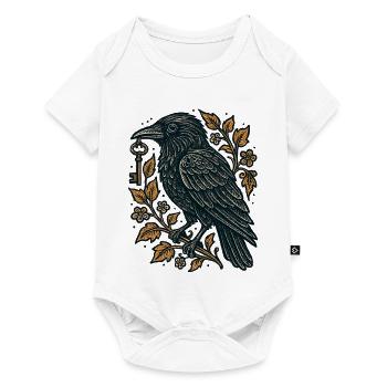 Corbeau avec Clé et Feuillage - Body à manches courtes Premium Bébé - blanc - Devant