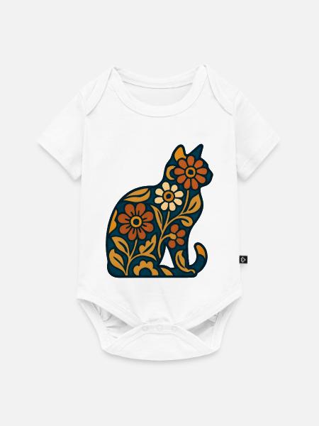 Blumenkatze Indigo - Baby Premium Kurzarmbody - Weiß