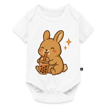 Lapin au bubble tea Kawaii Bunny - Body à manches courtes Premium Bébé - blanc - Devant