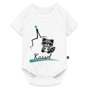 Kassel Waschbär trifft Herkules – Süßes Stadtmotiv - Baby Premium Kurzarmbody - Weiß - Vorne