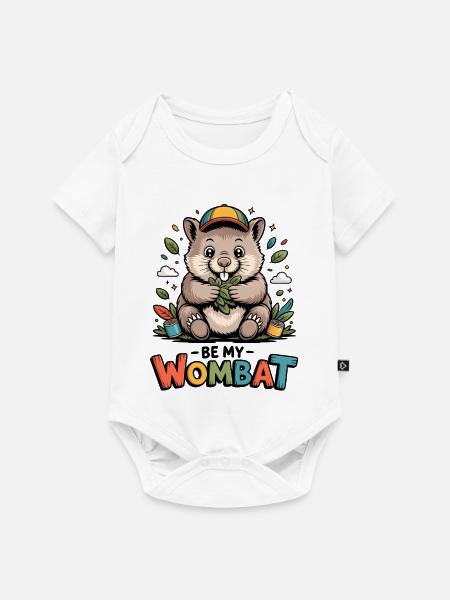 Buntes Wombat Cartoon mit Blättern - Baby Premium Kurzarmbody - Weiß