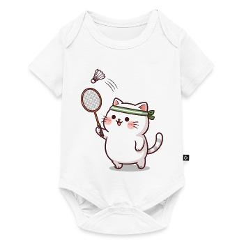 Chat mignon qui joue au badminton - Design sporti - Body à manches courtes Premium Bébé - blanc - Devant
