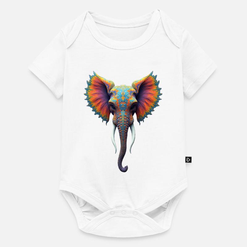 Tête d’éléphant arc-en-ciel ornée - Body à manches courtes Premium Bébé - blanc