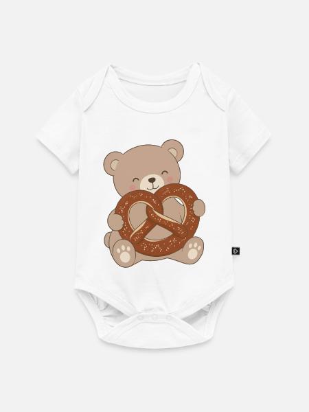 Süßer Bär mit Brezel Beschreibung - Baby Premium Kurzarmbody - Weiß