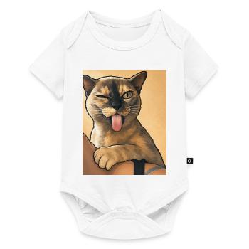 Katzenwink: Zunge raus Cartoon-Kätzchen - Baby Premium Kurzarmbody - Weiß - Vorne