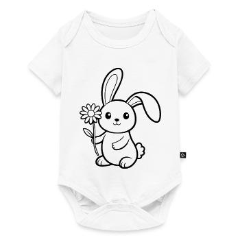 Un lapin mignon tenant une fleur de marguerite - Body à manches courtes Premium Bébé - blanc - Devant