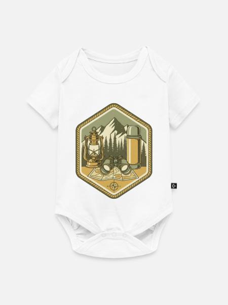 Bergcamping Patch: Lager & Karte - Baby Premium Kurzarmbody - Weiß