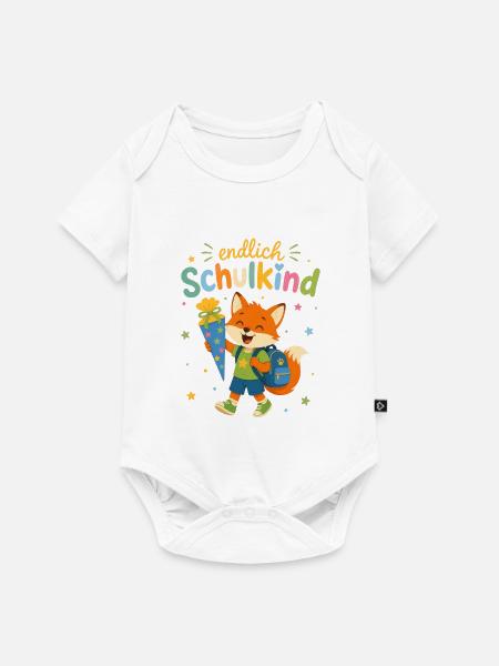 Endlich Schulkind Fuchs mit Zuckertüte - Baby Premium Kurzarmbody - Weiß